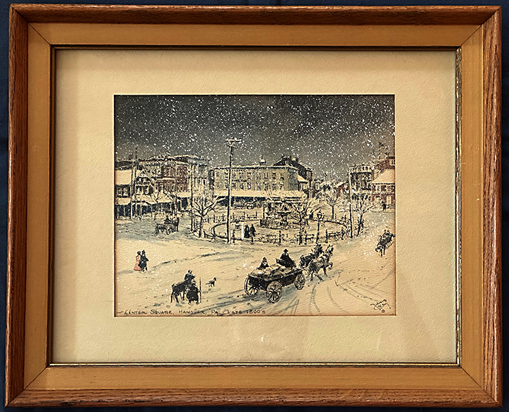 #13. Center Square, Hanover, Late 1800s. Davis Gray. Framed Vintage Print (16" x 13")  $45 Suggested Minimum Bid 