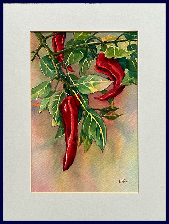 #15. Chilies. Eric Miller. Matted Watercolor (9" x 12")   $40 Suggested Minimum Bid