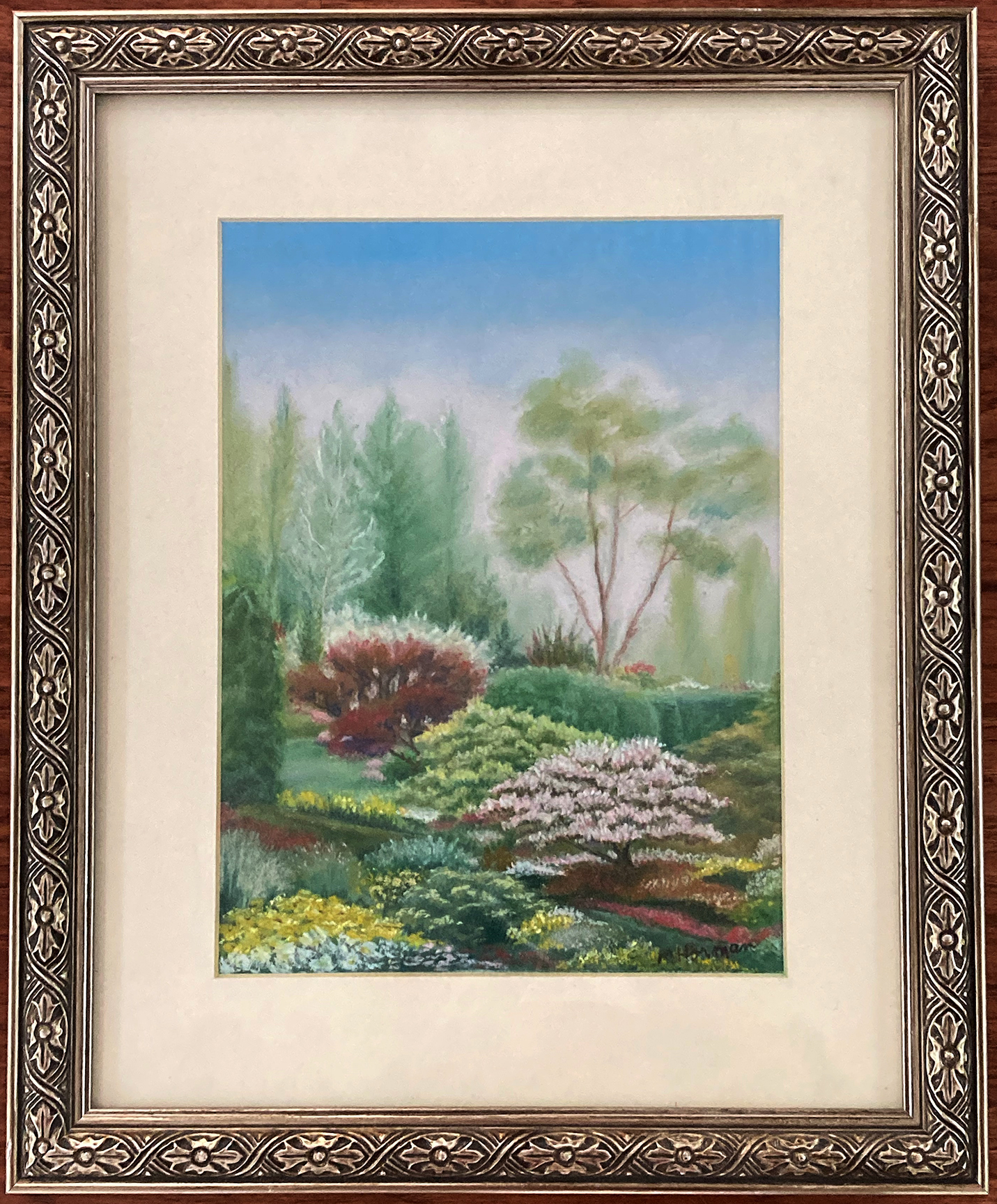 #19. Martha Horman. Buchard Gardens. Framed Pastel (15' x 18')   $50 Suggested Minimum Bid
