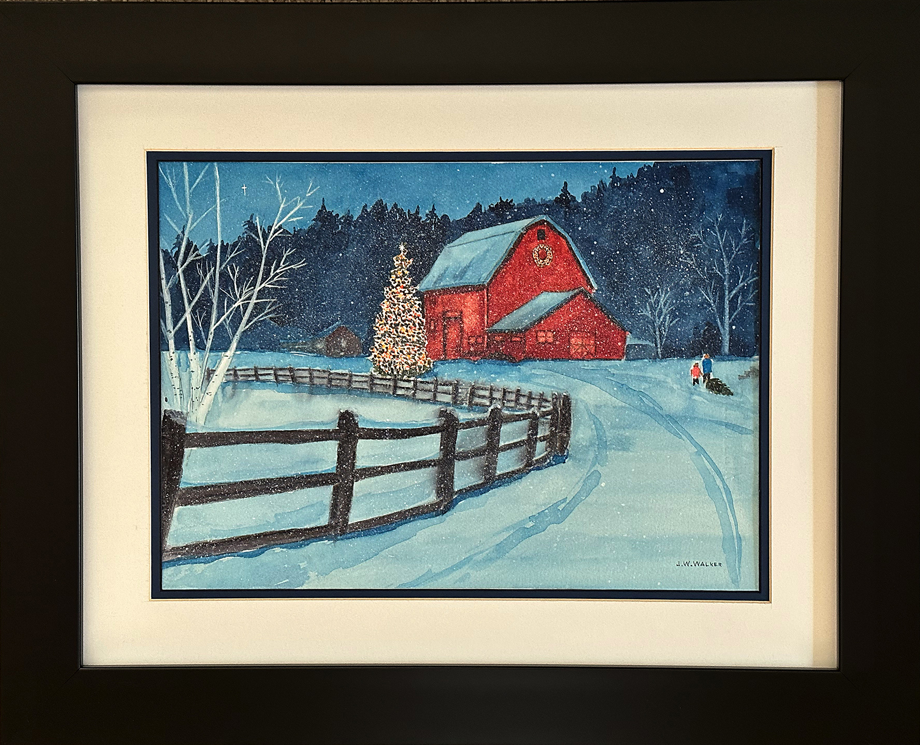 #22. Snow On Christmas. John Walker. Framed Watercolor (21.25" x 16.25")     $50 Suggested Minimum Bid 