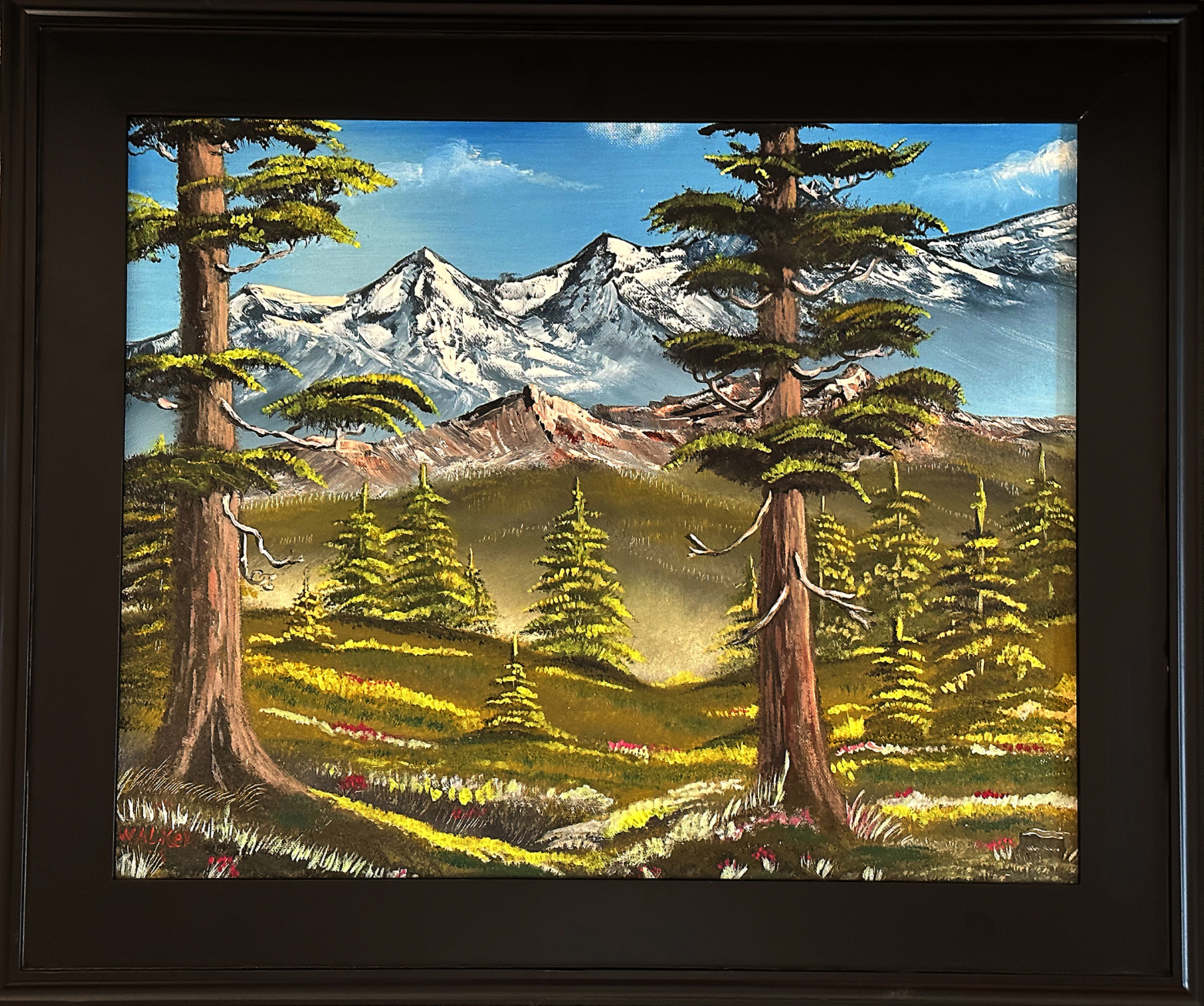 #21. Mountain Majesty. John Walker. Framed Oil on Canvas (24.75" x 20.75")     $125 Suggested Minimum Bid 